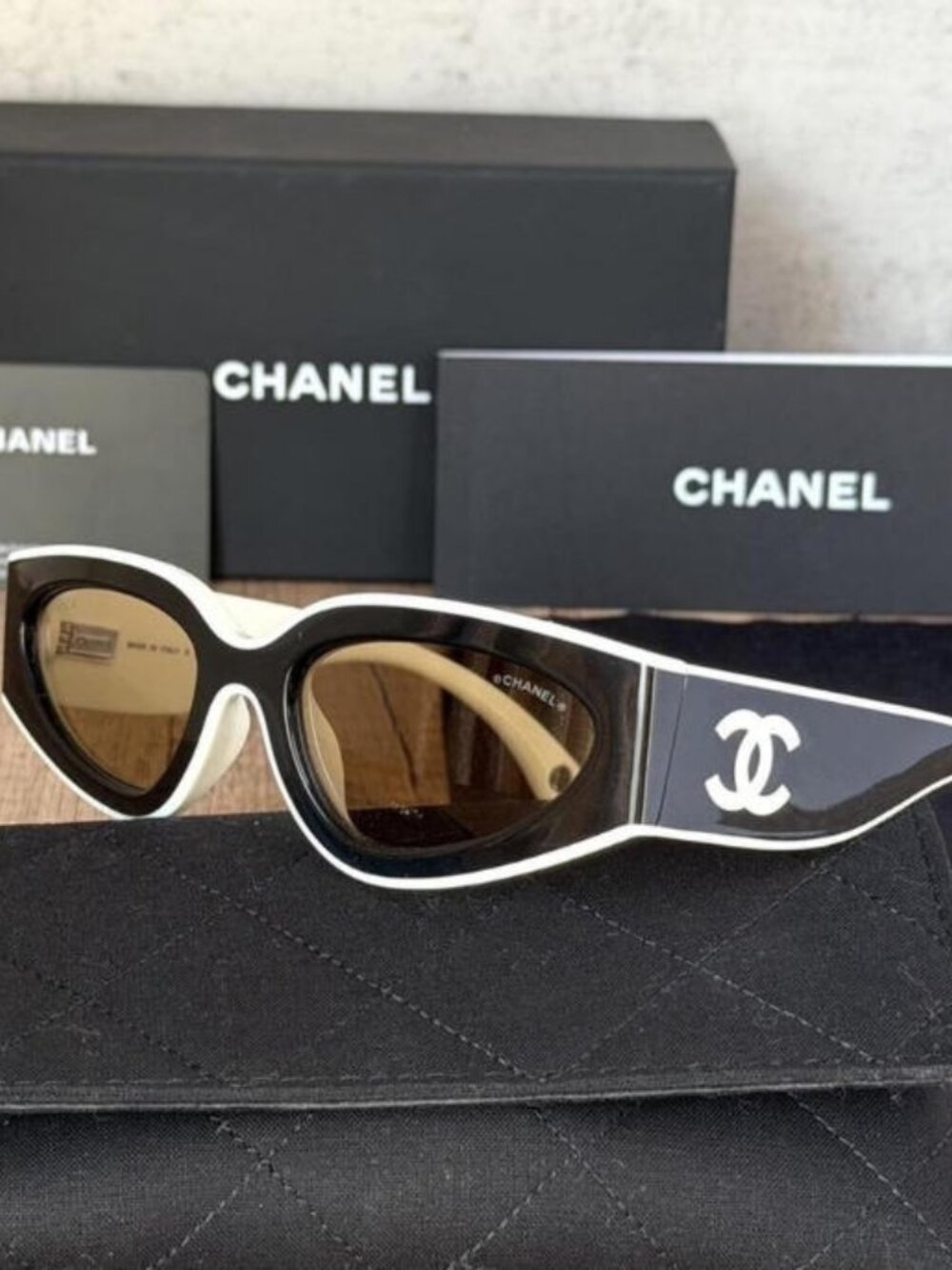 Chanel Black & White Cat Eye Sunglasses - Picture 2 of 7